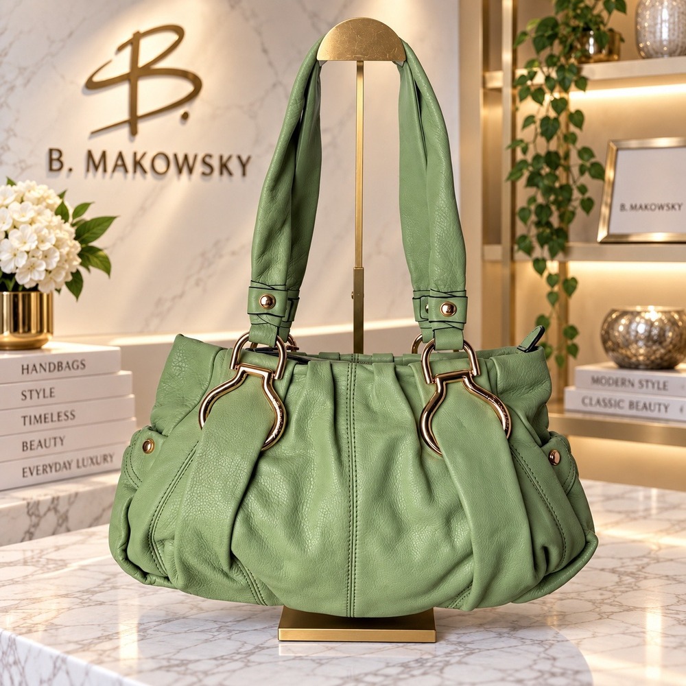 B. Makowsky Sapporo Glove Leather Satchel Lime Green Vintage Y2K NWT